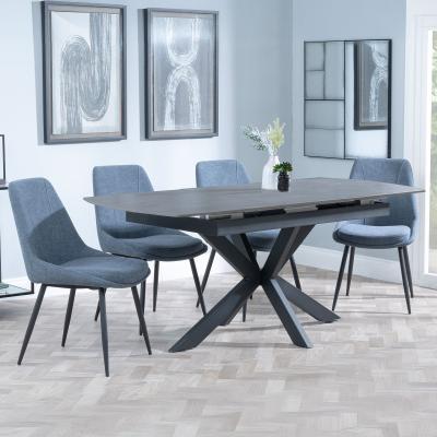 Bari Grey Ceramic Extending Dining Set Darwin Dark Grey Fabric Dining Chair