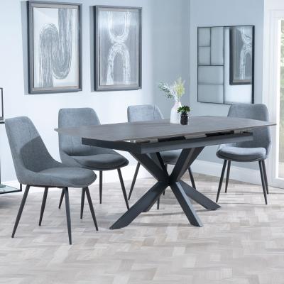 Bari Grey Ceramic Extending Dining Set Darwin Grey Fabric Dining Chair