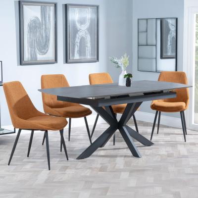 Bari Grey Ceramic Extending Dining Set Darwin Orange Fabric Dining Chair