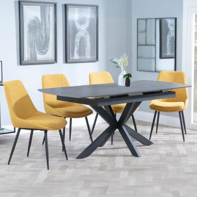 Bari Grey Ceramic Extending Dining Set Darwin Yellow Fabric Dining Chair