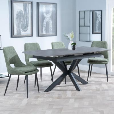 Bari Grey Ceramic Extending Dining Set Peyton Green Fabric Dining Chair