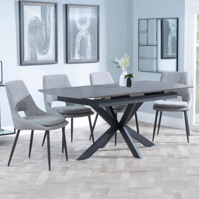 Bari Grey Ceramic Extending Dining Set Peyton Grey Fabric Dining Chair