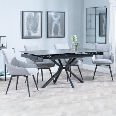 Ripon Black Ceramic Extending Dining Set Ace Grey Fabric Swivel Dining Chair