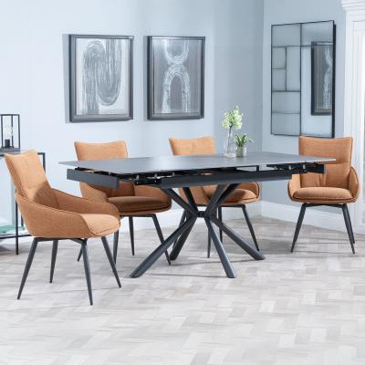 Ripon Black Ceramic Extending Dining Set Ace Orange Fabric Swivel Dining Chair