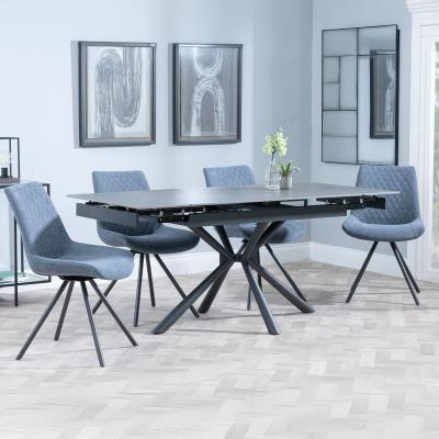 Ripon Black Ceramic Extending Dining Set Boden Dark Grey Fabric Swivel Dining Chair