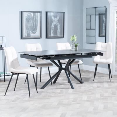 Ripon Black Ceramic Extending Dining Set Corona Beige Fabric Dining Chair