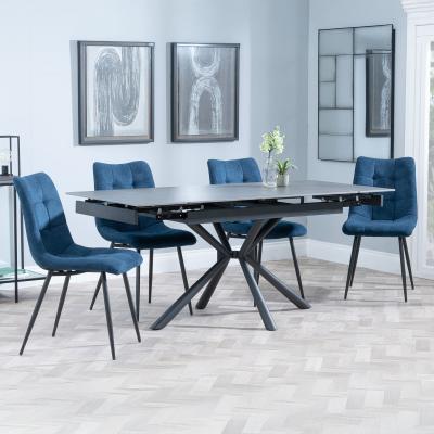 Ripon Black Ceramic Extending Dining Set Corona Blue Fabric Dining Chair