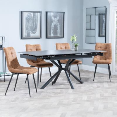 Ripon Black Ceramic Extending Dining Set Corona Brown Fabric Dining Chair