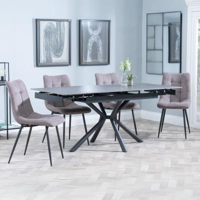 Ripon Black Ceramic Extending Dining Set Corona Camel Fabric Dining Chair