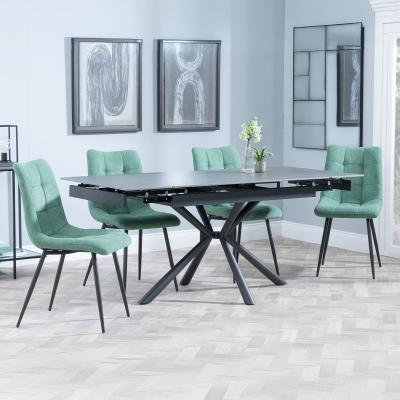 Ripon Black Ceramic Extending Dining Set Corona Green Fabric Dining Chair