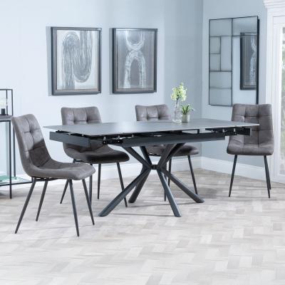 Ripon Black Ceramic Extending Dining Set Corona Grey Fabric Dining Chair