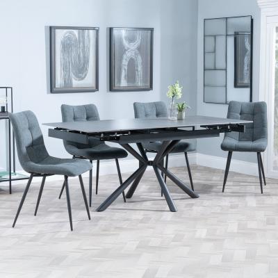 Ripon Black Ceramic Extending Dining Set Corona Light Grey Fabric Dining Chair