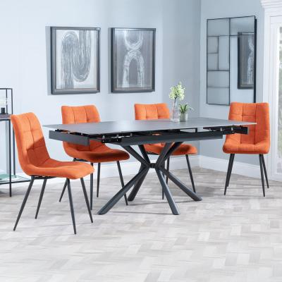 Ripon Black Ceramic Extending Dining Set Corona Orange Fabric Dining Chair