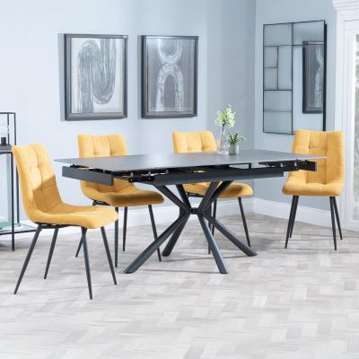 Ripon Black Ceramic Extending Dining Set Corona Yellow Fabric Dining Chair