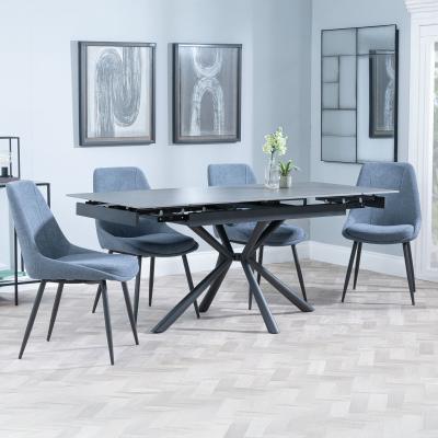 Ripon Black Ceramic Extending Dining Set Darwin Dark Grey Fabric Dining Chair