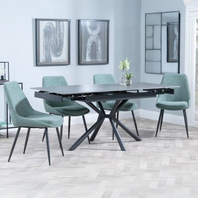 Ripon Black Ceramic Extending Dining Set Darwin Green Fabric Dining Chair