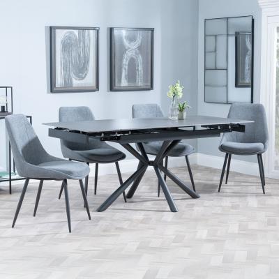 Ripon Black Ceramic Extending Dining Set Darwin Grey Fabric Dining Chair