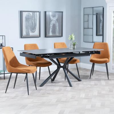 Ripon Black Ceramic Extending Dining Set Darwin Orange Fabric Dining Chair