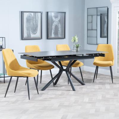 Ripon Black Ceramic Extending Dining Set Darwin Yellow Fabric Dining Chair