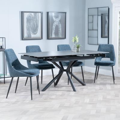 Ripon Black Ceramic Extending Dining Set Peyton Blue Fabric Dining Chair