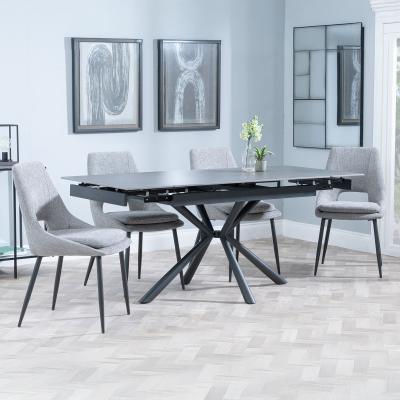 Ripon Black Ceramic Extending Dining Set Peyton Grey Fabric Dining Chair