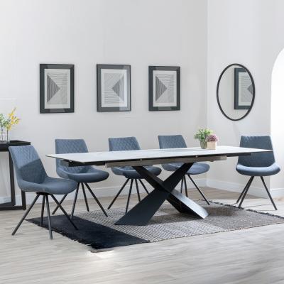 Hayden White Ceramic Extending Dining Set Boden Dark Grey Fabric Swivel Dining Chair