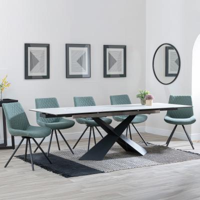 Hayden White Ceramic Extending Dining Set Boden Green Fabric Swivel Dining Chair