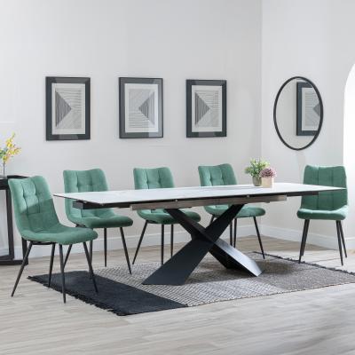 Hayden White Ceramic Extending Dining Set Corona Green Fabric Dining Chair