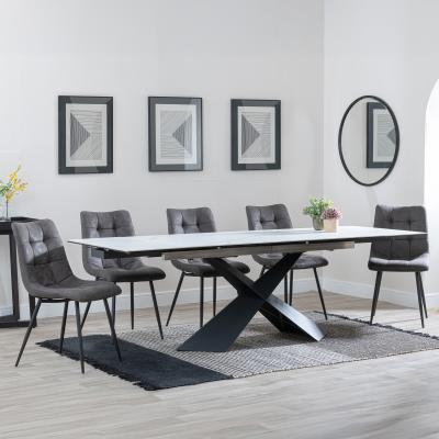 Hayden White Ceramic Extending Dining Set Corona Grey Fabric Dining Chair