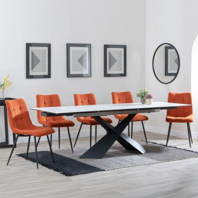 Hayden White Ceramic Extending Dining Set Corona Orange Fabric Dining Chair