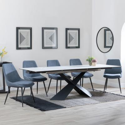 Hayden White Ceramic Extending Dining Set Darwin Dark Grey Fabric Dining Chair