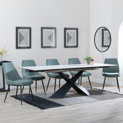 Hayden White Ceramic Extending Dining Set Darwin Green Fabric Dining Chair