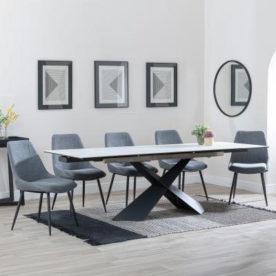 Hayden White Ceramic Extending Dining Set Darwin Grey Fabric Dining Chair