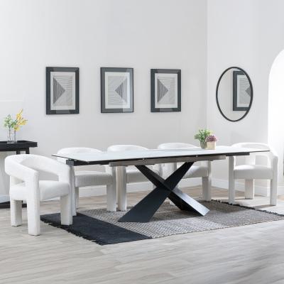 Hayden White Ceramic Extending Dining Set Kiefer Cream Boucle Fabric Dining Chair