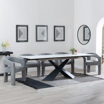 Hayden White Ceramic Extending Dining Set Kiefer Grey Boucle Fabric Dining Chair