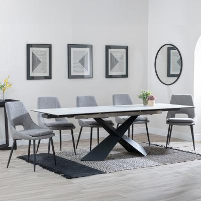 Hayden White Ceramic Extending Dining Set Peyton Grey Fabric Dining Chair