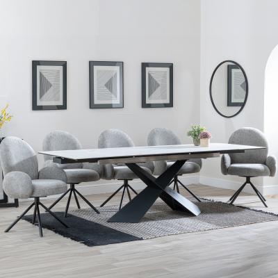 Hayden White Ceramic Extending Dining Set Theo Dark Grey Fabric Swivel Dining Chair