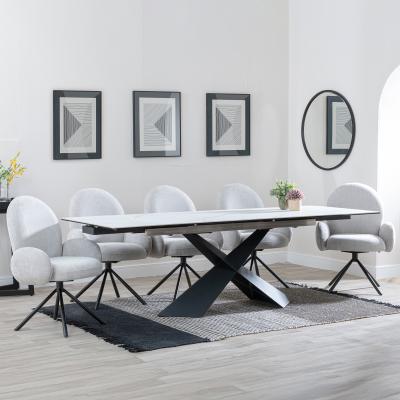 Hayden White Ceramic Extending Dining Set Theo Grey Fabric Swivel Dining Chair