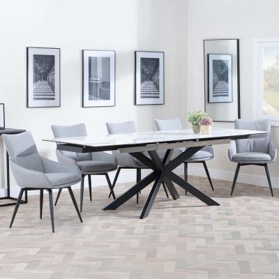 Sutton White Ceramic Extending Dining Set Ace Grey Fabric Swivel Dining Chair