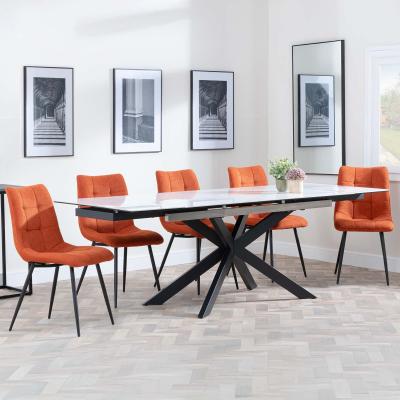 Sutton White Ceramic Extending Dining Set Corona Orange Fabric Dining Chair