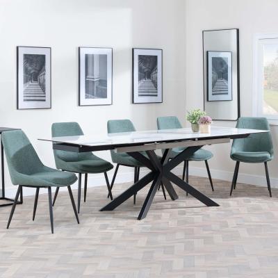 Sutton White Ceramic Extending Dining Set Darwin Green Fabric Dining Chair