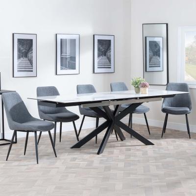 Sutton White Ceramic Extending Dining Set Darwin Grey Fabric Dining Chair