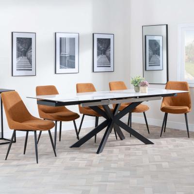 Sutton White Ceramic Extending Dining Set Darwin Orange Fabric Dining Chair