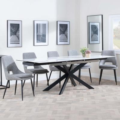 Sutton White Ceramic Extending Dining Set Peyton Grey Fabric Dining Chair