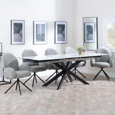 Sutton White Ceramic Extending Dining Set Theo Dark Grey Fabric Swivel Dining Chair