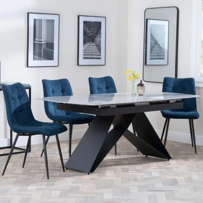 Westin Grey Ceramic Extending Dining Set Corona Blue Fabric Dining Chair