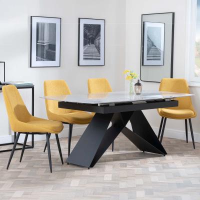 Westin Grey Ceramic Extending Dining Set Darwin Yellow Fabric Dining Chair