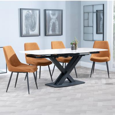 Arctic White Ceramic Swivel Top Extending Dining Set Darwin Orange Fabric Dining Chair