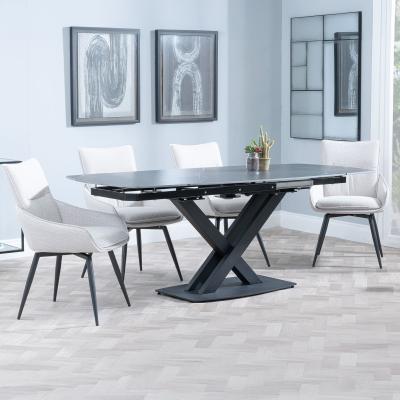 Arctic Black Ceramic Swivel Top Extending Dining Set Ace Beige Fabric Swivel Dining Chair