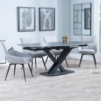 Arctic Black Ceramic Swivel Top Extending Dining Set Ace Grey Fabric Swivel Dining Chair